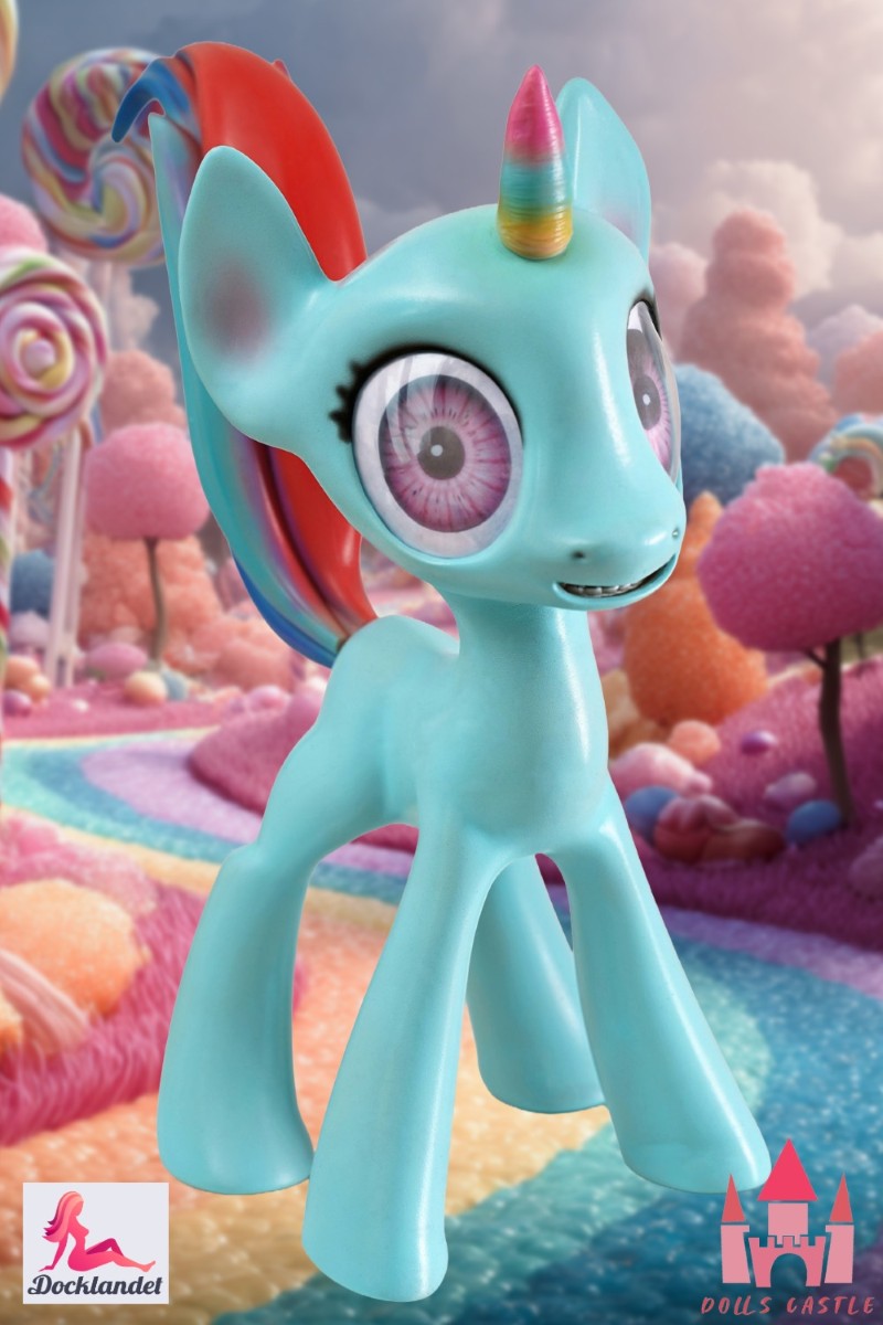 Mini pony sex doll from the famous brand Dolls Castle. For those of you who fantasize about a fantasy pony or for you as a collector. This pony sex doll has an appearance slightly inspired by the cartoon series "My Little Pony". For those of you who are a fan of this series, whether you are a woman or a man (a "brony"), this doll is a nice creation that fits into any "My Little Pony" collection. Just like most other dolls in our range, this doll can be ordered without a realistic vagina/anal. If you want th