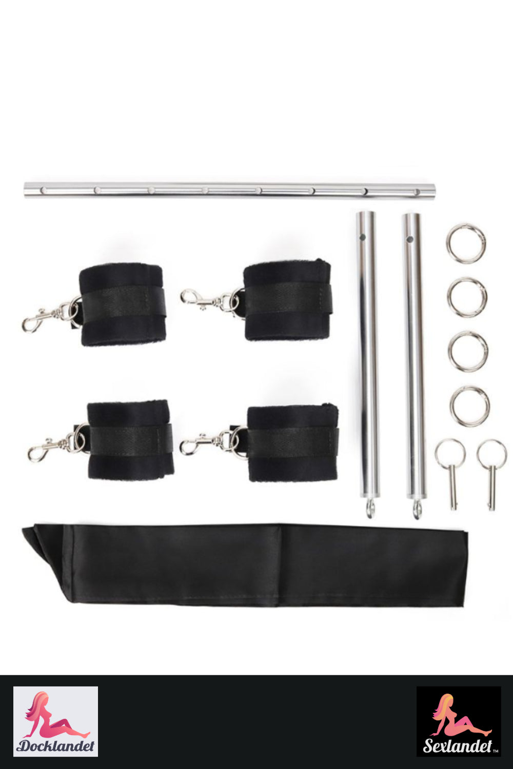BDSM Sex Set with handcuffs, footcuffs &amp; metal frame - Adjustable bondage kit for couples